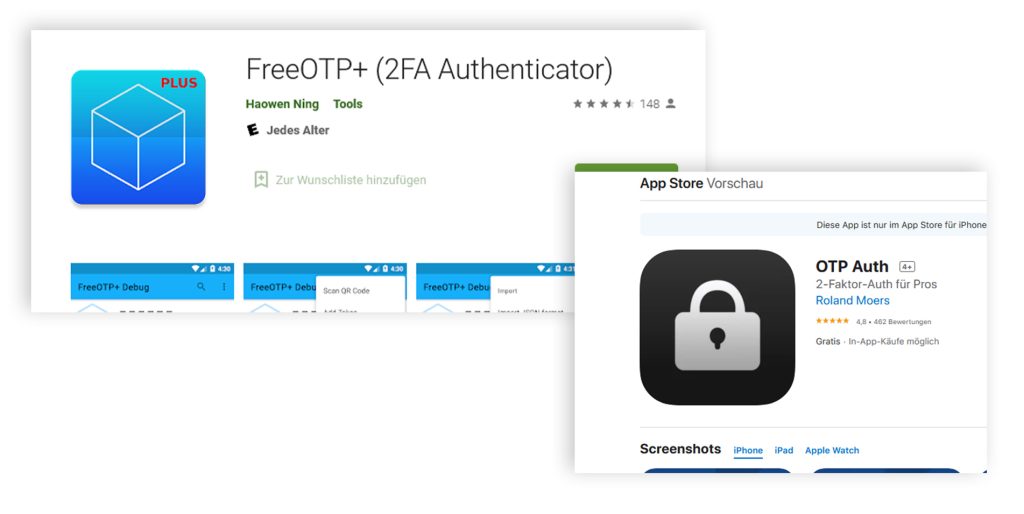 Android: FreeOTP+ und OTP Auth für Apple - Mögliche Apps für Smartphones