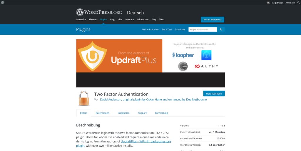 Two factor Authentication - 2FA Plugin für WordPress